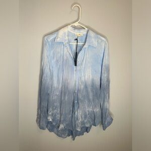 Jane & Delancey Women's Blue Ombre Button Down Roll Tab Sleeve Tunic new medium